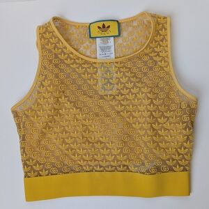 Gucci x Adidas Embroidered Tulle Crop Top Yellow L Mesh Tank - Rare - Authentic